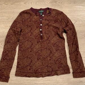 Lauren Jeans Co. Ralph Lauren Burgundy Paisley Long Sleeve Size S